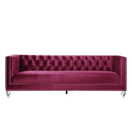 Homeroots 89" Burgundy Velvet Sofa And Toss Pillows With Black Legs 491050