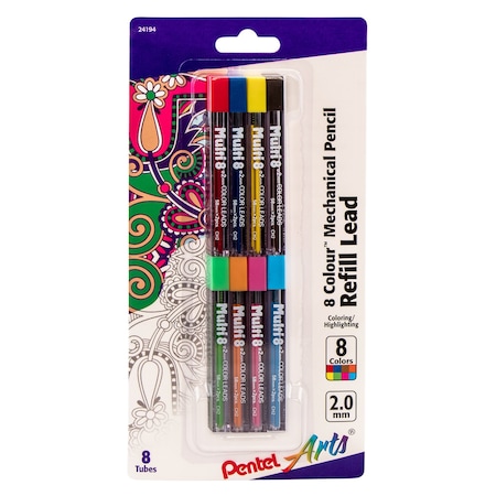 Pentel 8 Color Pencil Lead Refill (2.0mm), Assorted Colors CH2BP8M