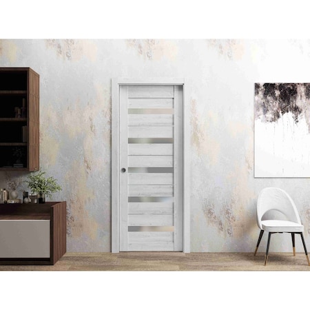 Sartodoors Slab Barn Door Panel 32 x 96in, Nordic White W/ Frosted Glass, Pocket Closet Sliding QUADRO4445S-NOR-3296