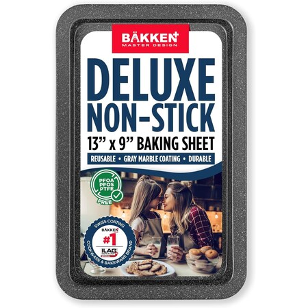 Bakken- Swiss BAKKEN Kitchen Nonstick Cookie Sheet, 13.18in. x 8.66in., PFOA-Free, Oven Safe, 450 DegF, Gray Marble BAKBK1XG57