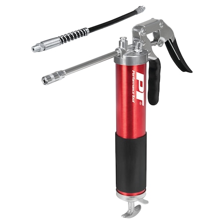 Performance Tool Aluminum Grease Gun, Pistol Grip, 3-Way Loading, 4 Jaw Coupler W54291