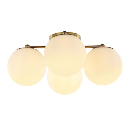 Jonathan Y Orly 18" 4-Light Bohemian Farmhouse Iron/Frosted Glass LED Semi Flush Mount, Brass Gold/White JYL7571A