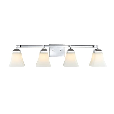 Jonathan Y Staunton 33" 4-Light Farmhouse Cottage Metal LED Vanity Light with Frosted Glass Shades, Chrome JYL7525B