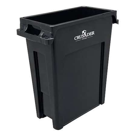 Crusader CTH 16 Gal Rectangular Slim-Profile Plastic Can, Black, Polypropylene CTH-16BK