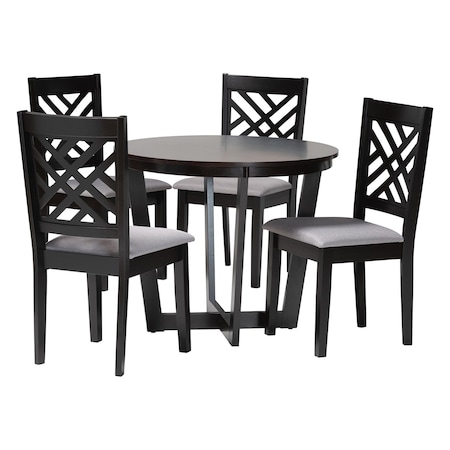 Baxton Studio Alena Modern Grey Fabric and Dark Brown Finished Wood 5-Piece Dining Set 255-9402-10898-ZORO