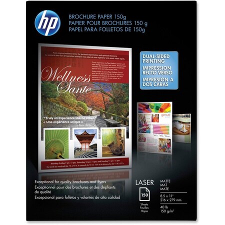 Hp Laser Matte Brochure Paper, 112 Bright, 40 lb Bond Weight, 8.5 x 11, White, PK150 Q6543A