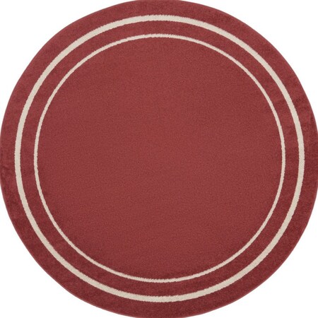 Homeroots 4' Red And Ivory Round Indoor Outdoor Area Rug 545946