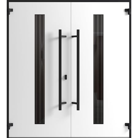 Vdomdoors Front Exterior Prehung Aluminum Double Doors Ronex1055 Teak Mirrored Clear Glass Entry Metal Modern RONEX1055DEXD-OAK-W72xH80-RH-I
