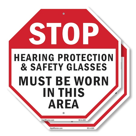 Signmission Stop Hearing Protection & Safety Gl, 10 inch X 10 inch, Aluminum Metal Signs, 2PK OC-A-2PACK-10-220