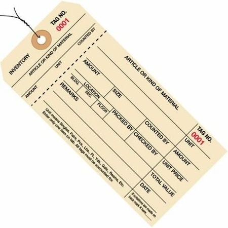 Partners Brand Inventory Tags, Stub, 6 1/4x3 1/8", PK1000, 10 Point Cardstock, 6 1/4" W, Manila, 1000 PK G18023