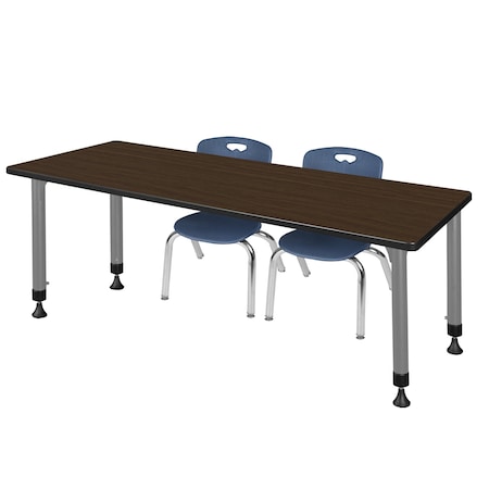 Regency Kee Adjustable Classroom Table W/ 2 Andy Stack Chairs, 72 in W, 24 in L, Neo Walnut MT7224NWAPGY45NV