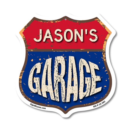 Signmission Jason's Garage, 12 Inch X 12 Inch, Plastic Sign SHI-P-12-383-JASON