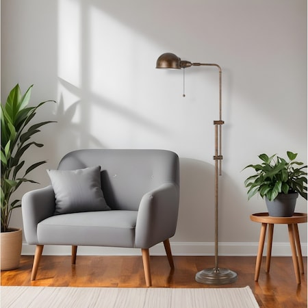 Homeroots 58" Rust Metal Adjustable Swing Arm Floor Lamp With Rust Metal Dome Shade 526256