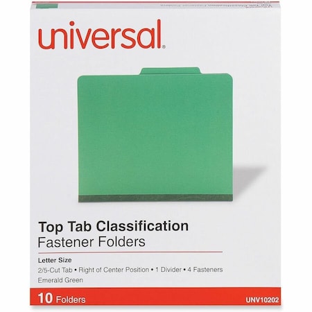 Universal Pressboard Folder, Letter, Four-Section, Emerald Green, 10/Box UNV10202***