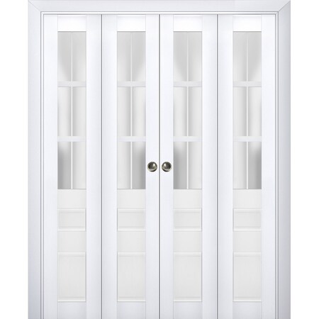 Sartodoors Sliding Closet Double Bi-fold Doors White Solid Core Modern Interior VEREGIO7339DBF-WS-96 x 84 (4* 24x84)
