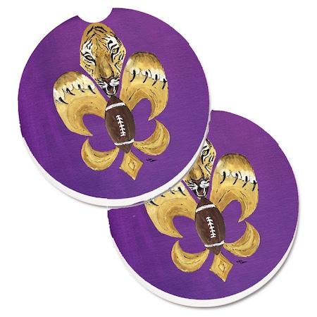 Carolines Treasures Tiger Football Fleur De Lis Set of 2 Cup Holder Car Coaster 8205-2CARC