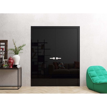 Sartodoors Interior Double Doors 48 x 84 inches, Planum 0010 Gloss Black, Wood Interior Solid Panel Frame, Clo PLANUM0010DD-GLB-4884