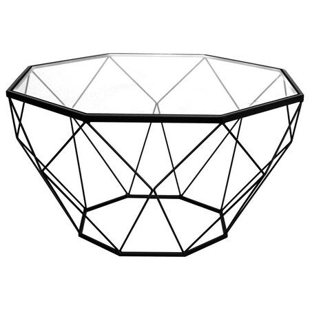 Leisuremod Malibu Large Modern Octagon Glass Top Coffee Table with Geometric Base, Black MD31BL