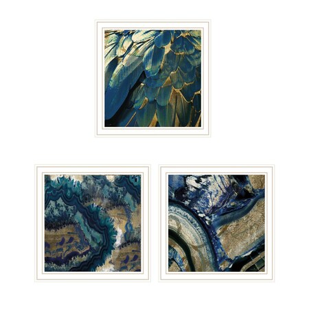 Homeroots Set Of Three Deep Blue 2 White Framed Print Wall Art, 3PK 408233