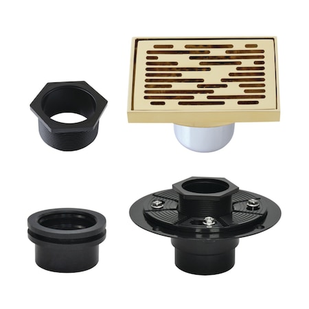 Kingston Brass 4" Brass Square Grid Shower Drain with Hair Strainer and Base Flange, Polished Brass BSFK6310PB