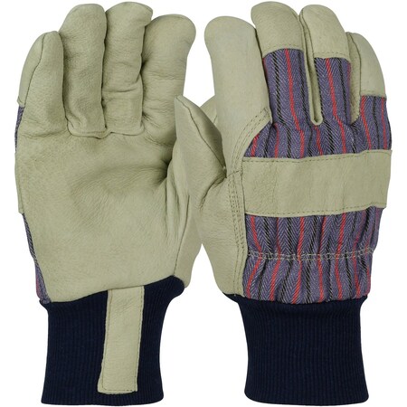 Pip Pigskin Leather Palm Glove with Fabric Back and Natural Thermal Lining, Blue Knit Wrist, 12PK 1555/M