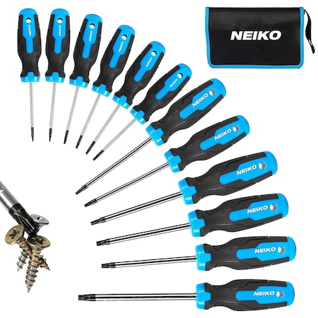 Neiko Magnetic Torx Screwdriver Set 12 Piece, T5 - T40, 6 Point Star Head Driver with Carrying Pouch 01377A