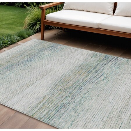 Homeroots 9' X 12' Linen Striped Washable Indoor Outdoor Area Rug 608483