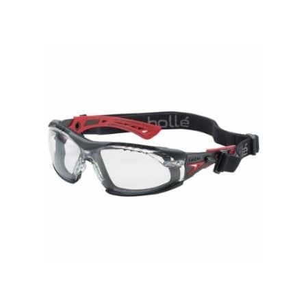 Bolle Safety Rush+ Series Safety Glasses, Clear Lens, Anti-Fog, Anti-Scratch, Polycarbonate, Black/Red, 10PK 286-40252