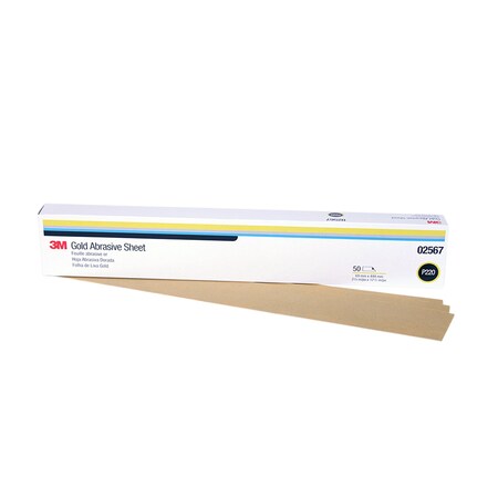 3M Gold Abrasive Sheet, 02567, P220 grade, 2 3/4 in x 17 1/2 in, 5PK 216U
