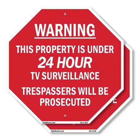 Signmission Warning This Property Is Under 24 H, 10 inch X 10 inch, Aluminum Metal Signs, 2PK OC-A-2PACK-10-318