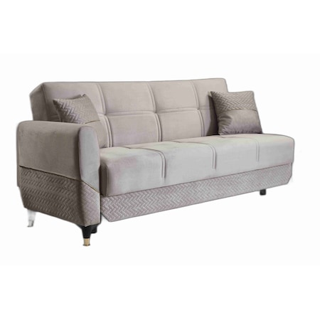 Homeroots 81" Silver Microfiber Sleeper Sofa And Toss Pillows With Brown Legs 607200