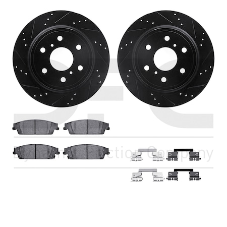 Dynamic Friction Co DFC Brake Rotor - Dimpled & Slotted - Black w/5000 Brake Pads & HW Kit 8512-48063