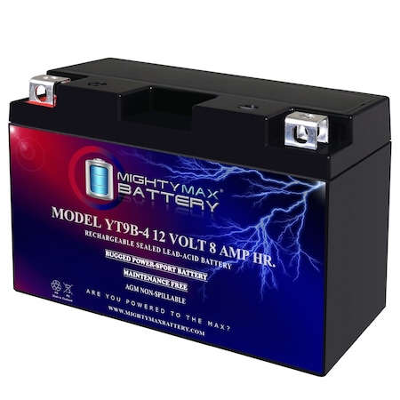 Mighty Max Battery YT9B-4 - 12 Volt 8 AH, 100 CCA, Rechargeable Maintenance Free SLA AGM Motorcycle Battery MAX4131773