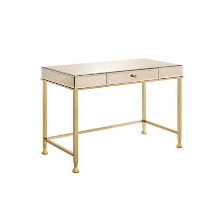 Homeroots 42" White and Gold Mirrored Writing Desk 491463