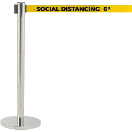Aarco Belt Barrier System, Satin Finish/Yellow Belt w/White Print, 7 ft Length, Satin HS-7PYE