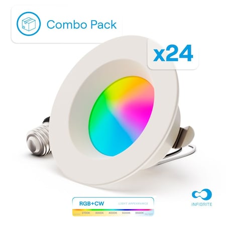 Infibrite 4 In. WiFi Smart 9W 810LM Recessed Retrofit LED Downlight, Alexa/Google, Wet Rated, 24PK IB-005-1-9W-WH-24PK