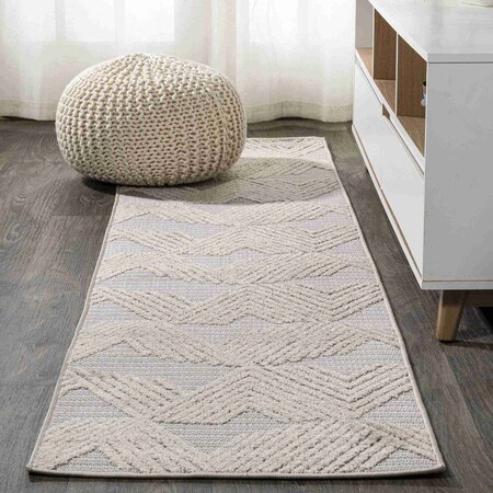 Jonathan Y Jazz High-Low Pile Art Deco Geometric Beige 2 ft. x 10 ft. Indoor/Outdoor Runner Rug SBH106B-210