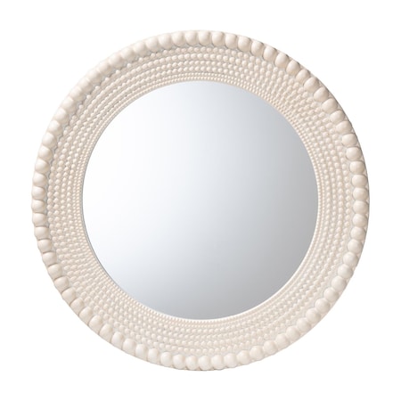 Baxton Studio Grazia Modern Round Beaded-framed Accent Mirror in Pearl White 247-13757-ZORO