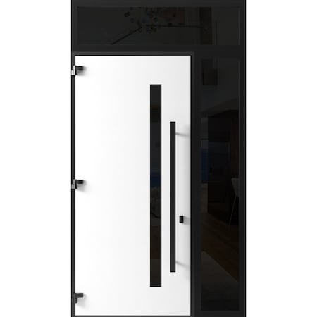 Vdomdoors Front Exterior Prehung Steel Door Ronex0144 Grey 96 Sidelight and Transom Window Sidelite Entry RONEX0144EXD-GRE-W36+14xH96+16-RH-I
