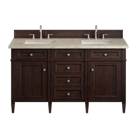 James Martin Vanities Brittany 60" Double Vanity, Burnished Mahogany, w/ 3 CM Tajnar Eclos Top w/FreePower Wireless Charger 650-V60D-BNM-FTJR