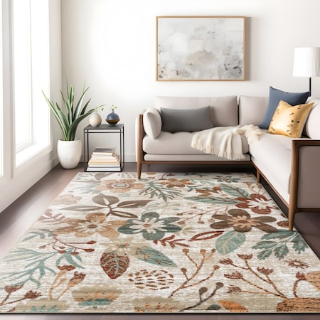World Rug Gallery Garden Floral Area Rug 7 ft 10 in x 10 ft Beige WR147BEIGE8X10