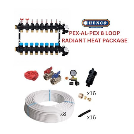 Henco Infloor radiant heating set - PEX-AL-PEX + composite manifold - 2000-2280 sqft 806369