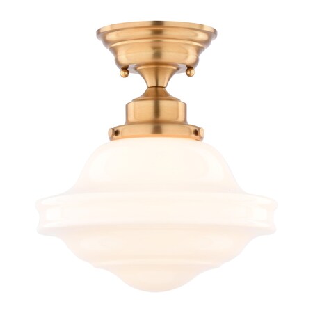 Vaxcel Huntley Farmhouse Semi-Flush Mount Ceiling Light, Natural Brass, Schoolhouse Glass C0368