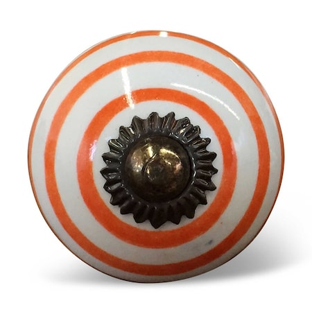 Homeroots Set of Twelve Orange And White Geometric Ceramic Drawer Pull Knobs, 12PK 358105