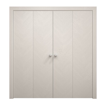Sartodoors Sliding Closet Double Bi-fold Doors 96 x 80 inches, Ego 5005 Painted White Oak, Sturdy Tracks Mold EGO5005DBF-PWO-96x80 (4* 24x80)