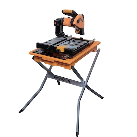 Powertec PRO 7in Wet Tile Saw with Stand - 10-Amp, 1.5 HP Tile Cutter with Laser & LED Light TLS1003