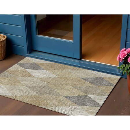 Homeroots 3' X 5' Wheat Taupe And Ivory Argyle Washable Indoor Outdoor Area Rug 613741