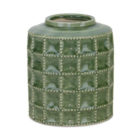 Homeroots 7" Green Terracotta Geometric Cylinder Table Vase 516226