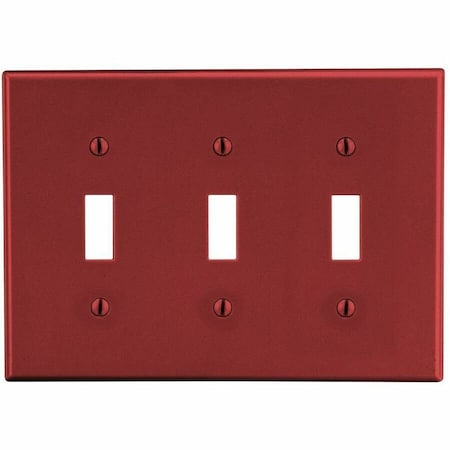 Hubbell Wiring Device-Kellems Toggle Switch Wall Plate, Number of Gangs: 3 Plastic, Satin Finish, Red PJ3R