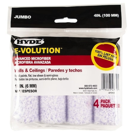 Hyde Jumbo Mini Roller Cover, 1/4 in Thick Nap, 4 in L, 4PK 47313